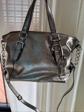 Michael Kors Metallic Pewter Shoulder Bag with Chain Strap